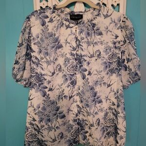 Premise Blue Floral Chiffon Top